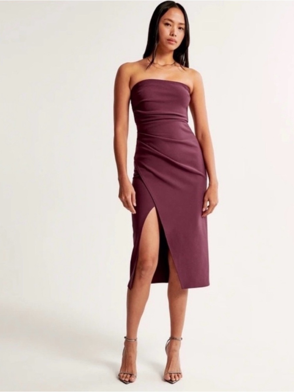 NWT Abercrombie & Fitch Burgundy Strapless Draped Midi Dress Size Small Tall